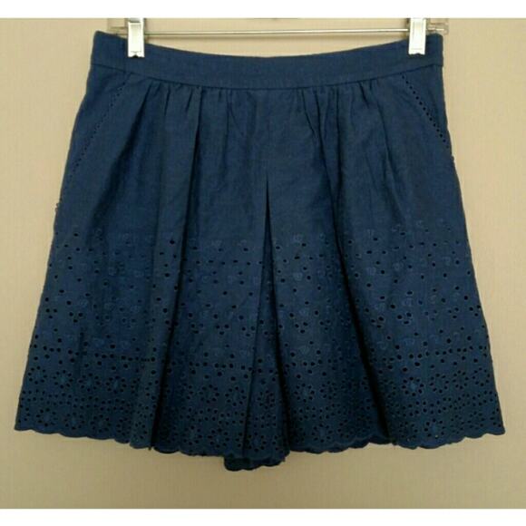 Tibi Cotton Eyelet Shorts Navy Blue 6 - Picture 1 of 6